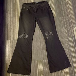 Social Tourist Low-Rise Ripped Black Flare Jeans